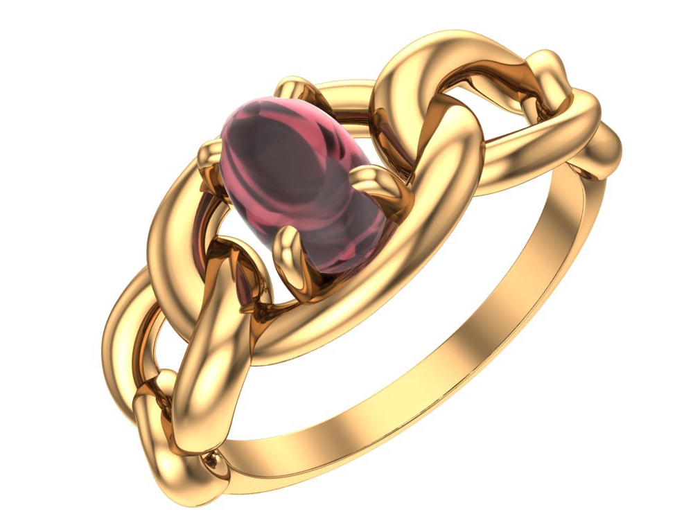 Золотое кольцо «Цепочки» с розовым турмалиной 2,59 г