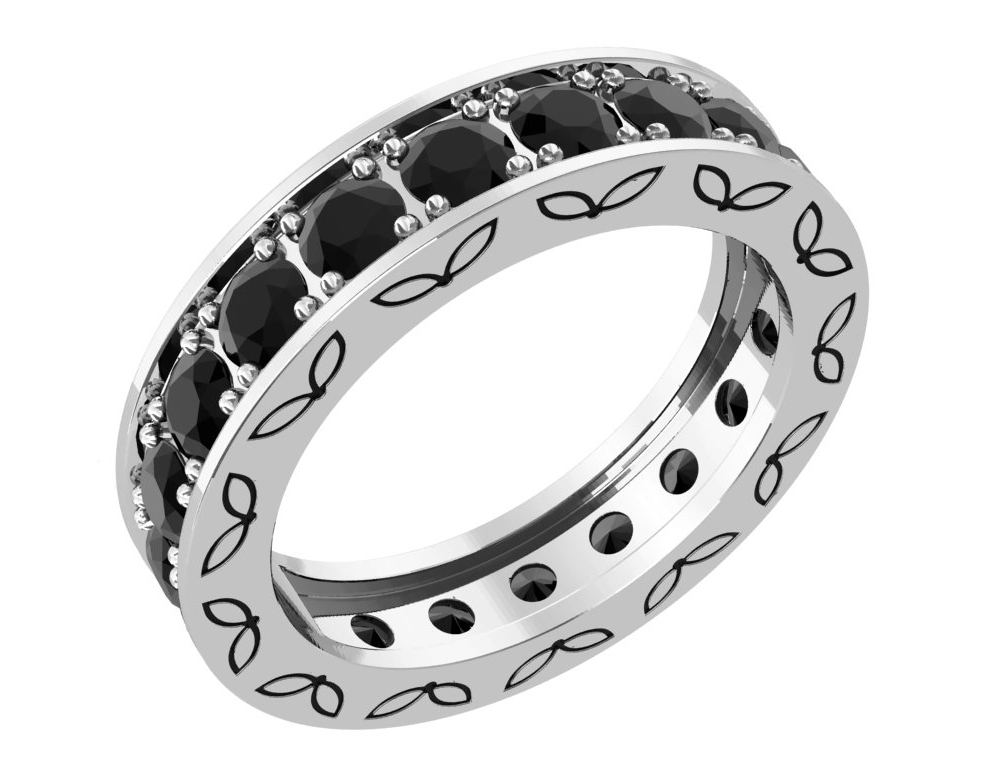 Серебряное кольцо с чёрными фианитами и чёрной эмалью