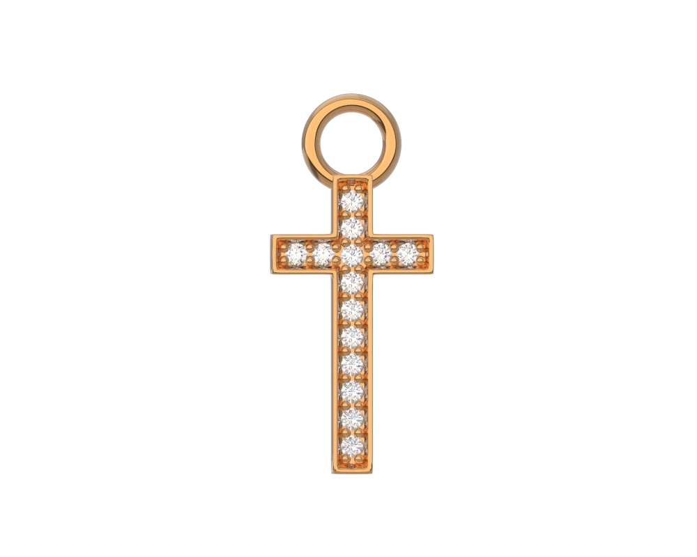 Золотая навеска на серьги «Крест» с бесцветными фианитами