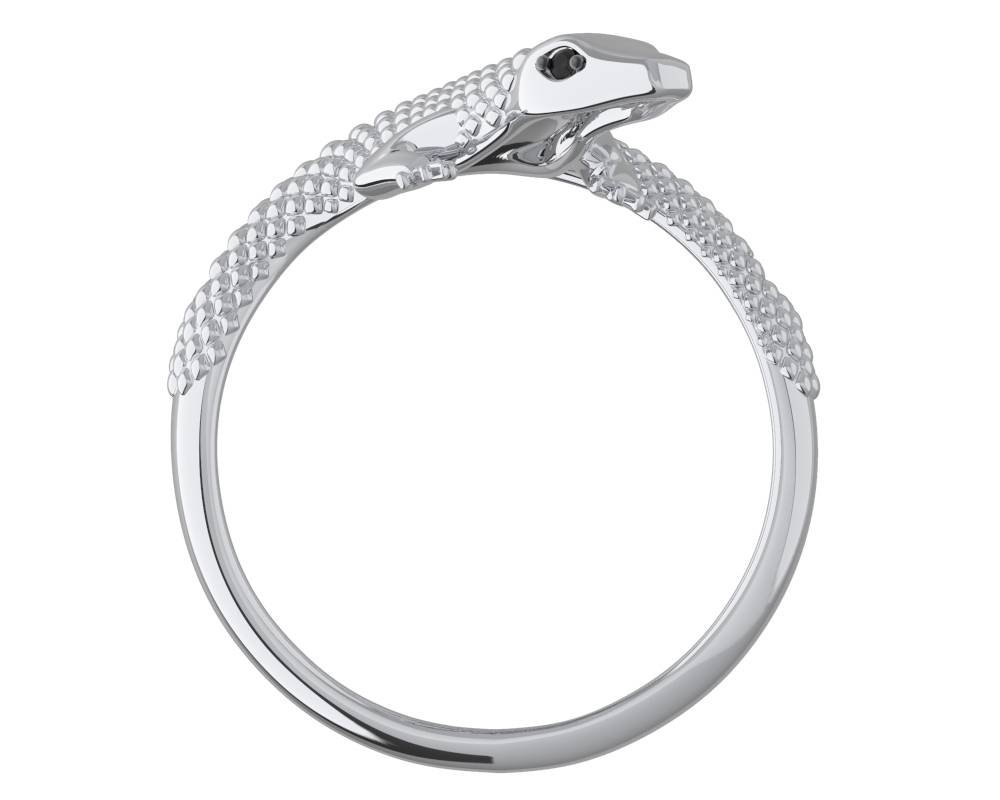 Серебряное кольцо «Ящерица» с чёрными фианитами