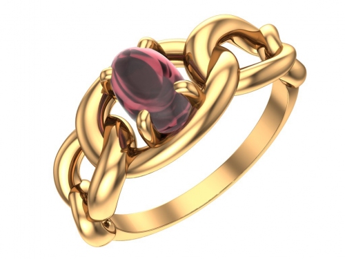 Золотое кольцо «Цепочки» с розовым турмалиной