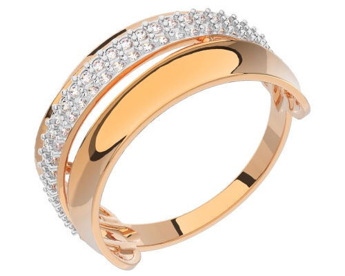 Золотое кольцо с бесцветными фианитами
